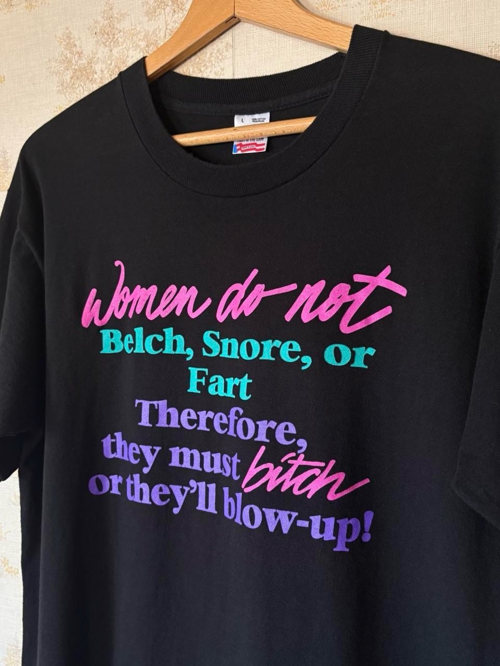 Vintage 90s Women Do Not Fart Novelty Humor Black Funny Tee Retro L